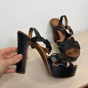 Ash Black Leather Platform Sandals